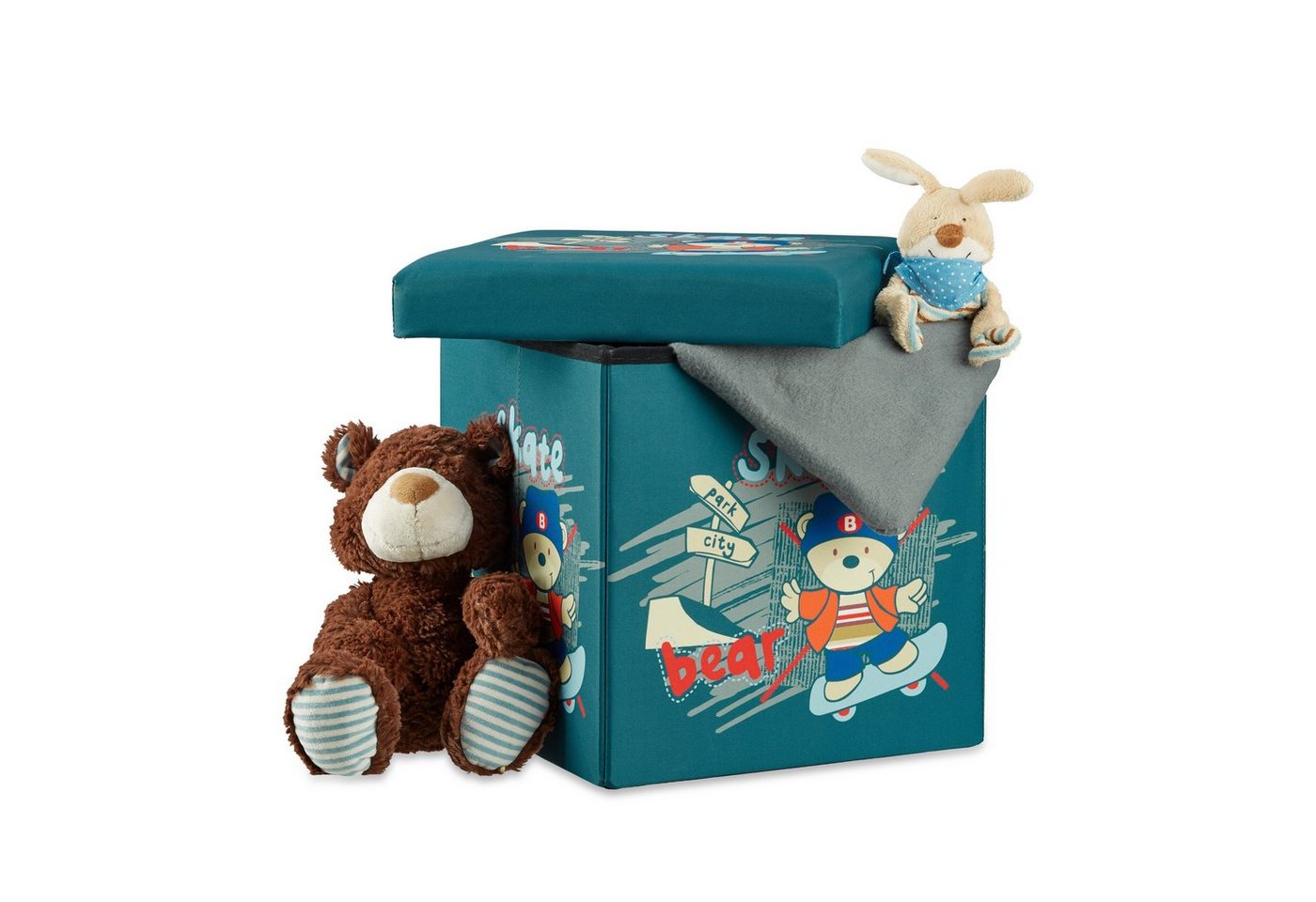 relaxdays Sitzhocker Sitzhocker für Kinder mit Stauraum, Bär von relaxdays