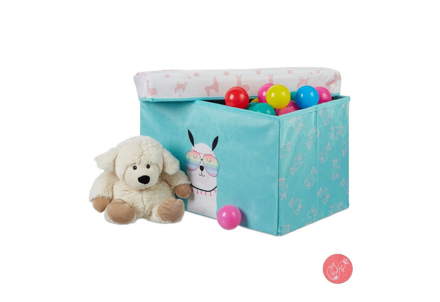 relaxdays Sitztruhe Sitzbox Kinder mit Motiv, Lama von relaxdays