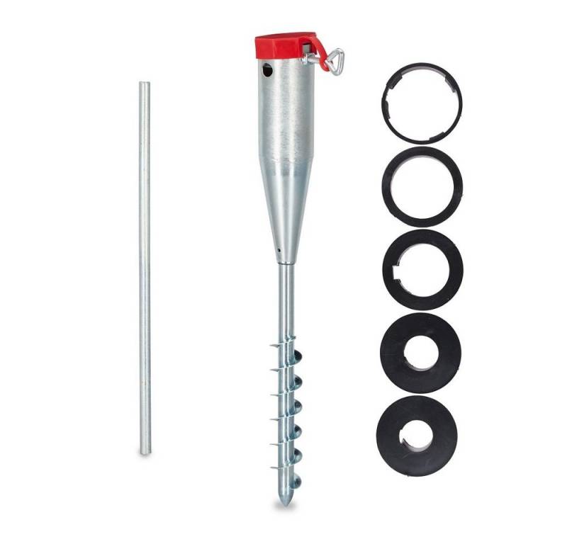 relaxdays Sonnenschirm 1 Bodenhülse f. Sonnenschirme mit 5 Reduzieradapter silber von relaxdays