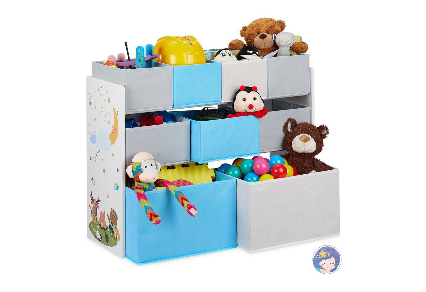 relaxdays Standregal Kinderregal mit Motiv und 9 Boxen, A von relaxdays