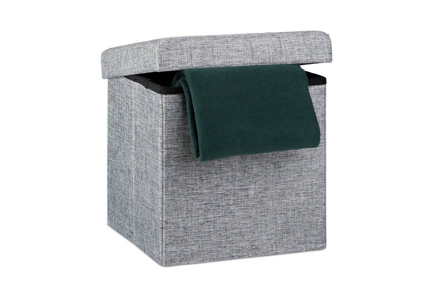 relaxdays Stauraumhocker Faltbarer Sitzhocker mit Stauraum Leinen, Grau von relaxdays