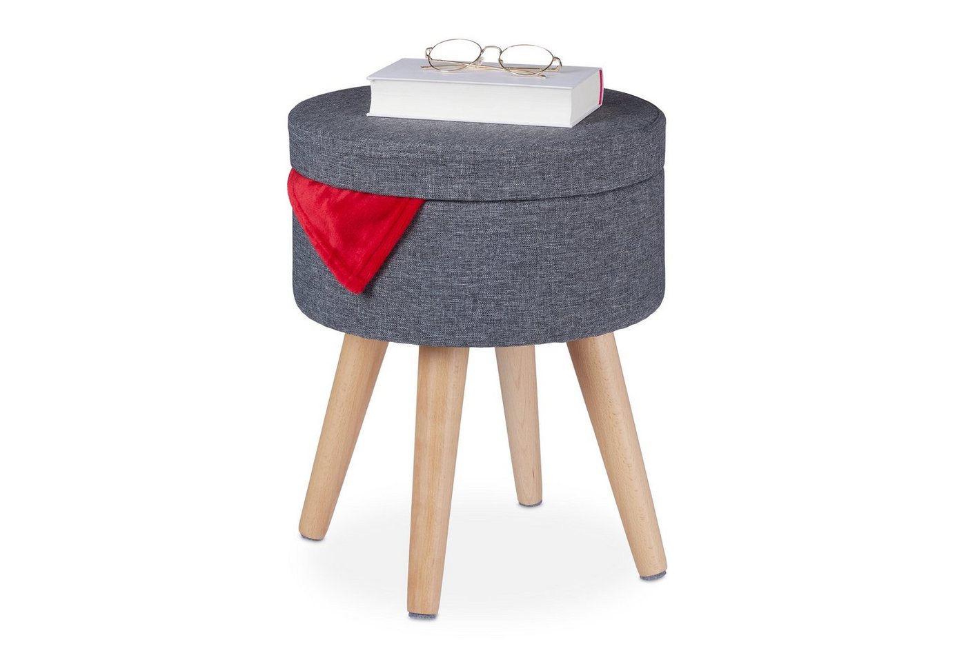 relaxdays Stauraumhocker Runder Sitzhocker mit Tischfunktion relaxdays Stauraumhocker Runder Sitzhocker mit Tischfunktion von relaxdays