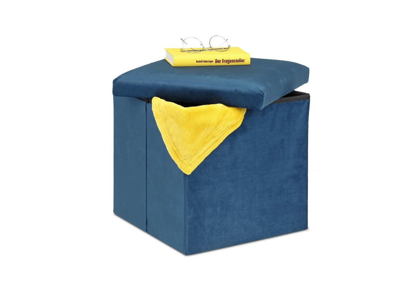 relaxdays Stauraumhocker Sitzhocker mit Stauraum, Blau von relaxdays