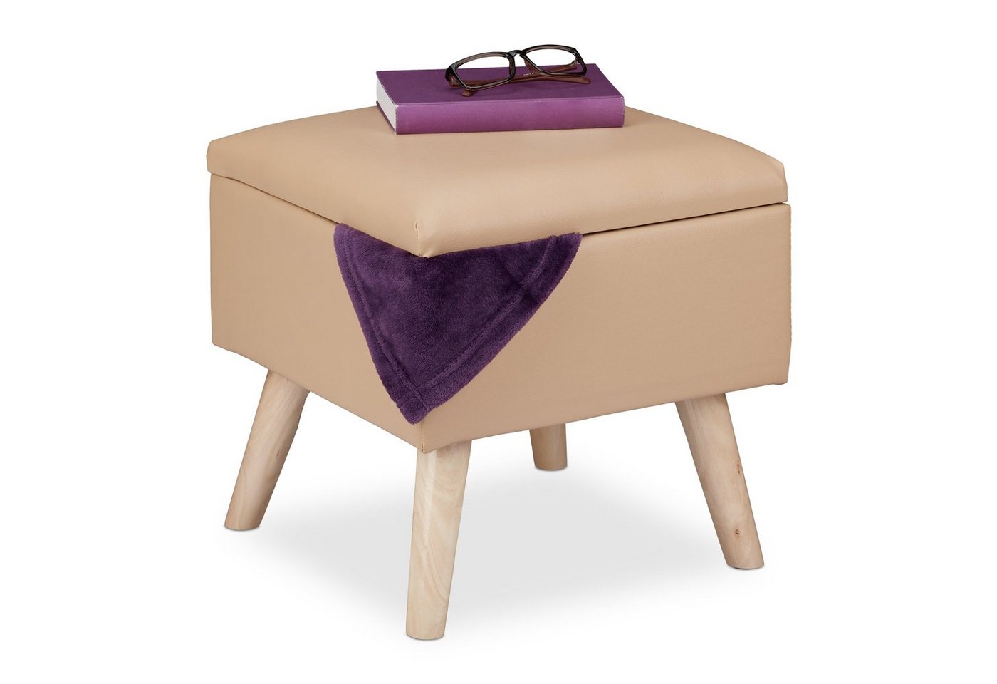 relaxdays Stauraumhocker Sitzhocker mit Stauraum Kunstleder, Beige von relaxdays