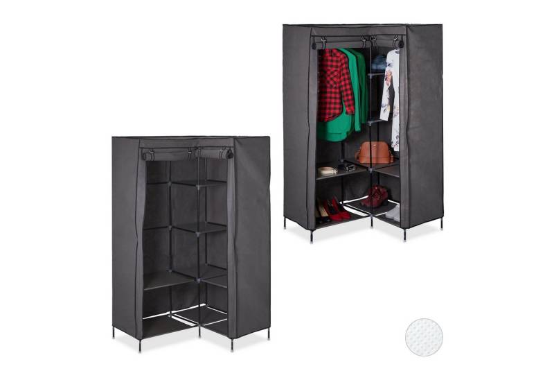relaxdays Eckkleiderschrank 2 x Eckkleiderschrank Stoff anthrazit von relaxdays