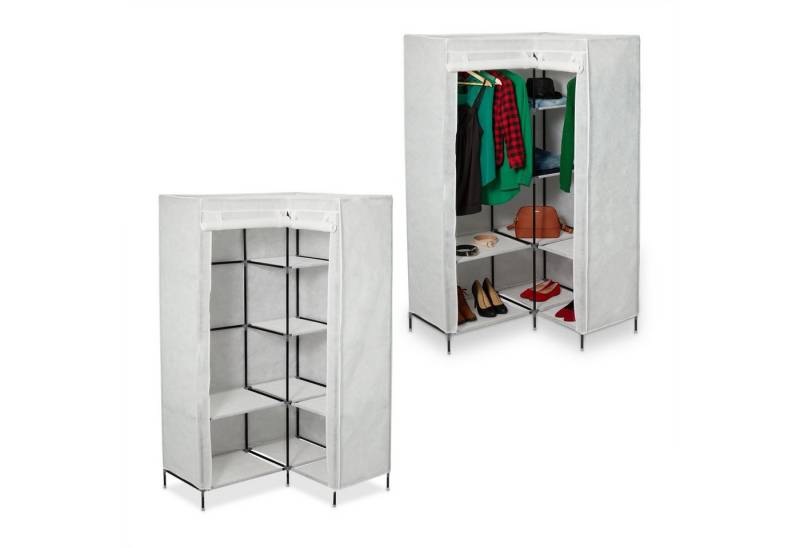 relaxdays Eckkleiderschrank 2 x Eckkleiderschrank Stoff weiß von relaxdays