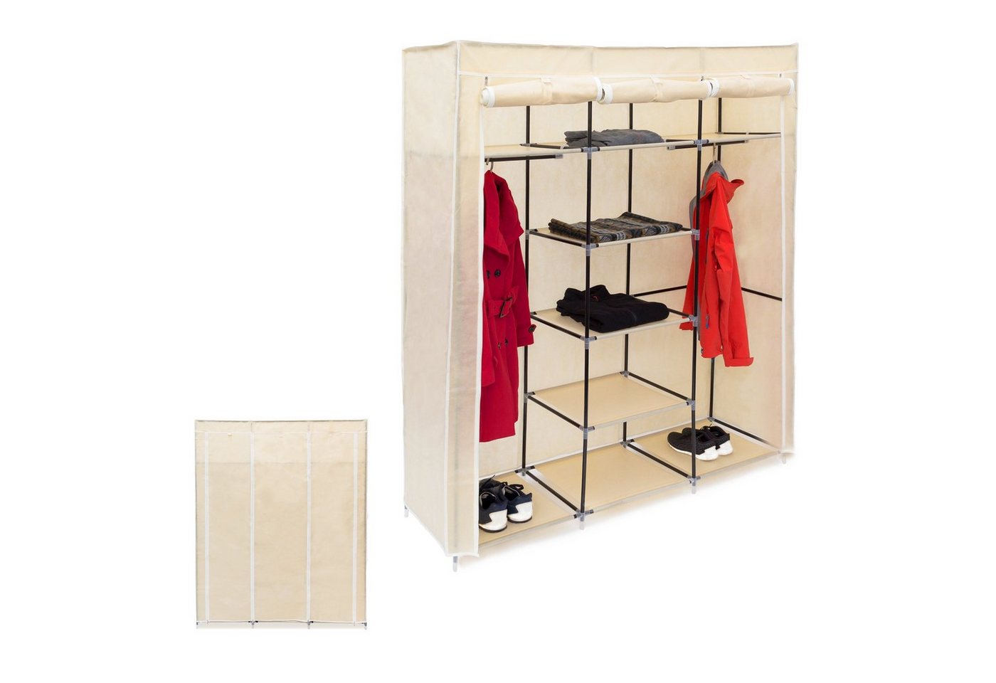 relaxdays Stoffschrank 2 x Stoffkleiderschrank 9 Böden beige von relaxdays