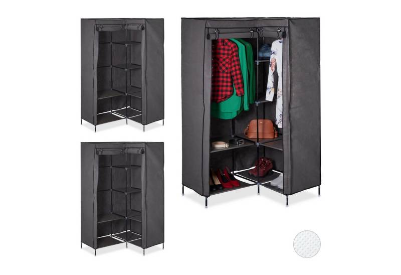 relaxdays Eckkleiderschrank 3 x Eckkleiderschrank Stoff anthrazit von relaxdays