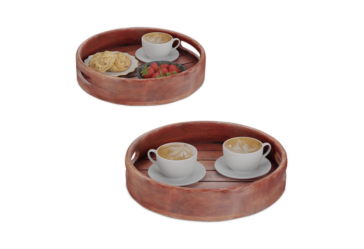 relaxdays Tablett aus Mangoholz 2 tlg. Set, Holz, (2er Set) von relaxdays
