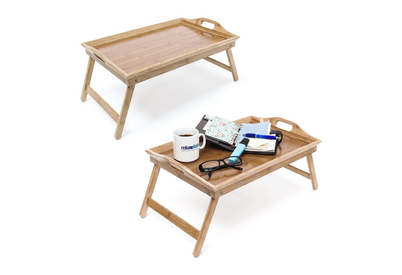 relaxdays Tabletttisch 2x Betttablett Bambus lackiert klappbar von relaxdays