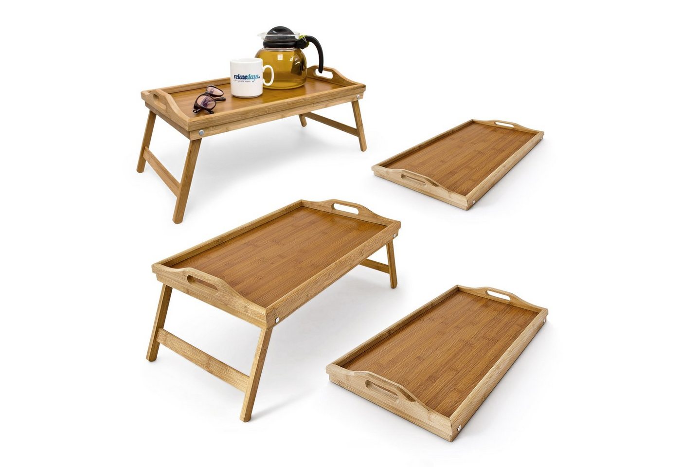 relaxdays Tabletttisch 4x Bambus Betttablett von relaxdays