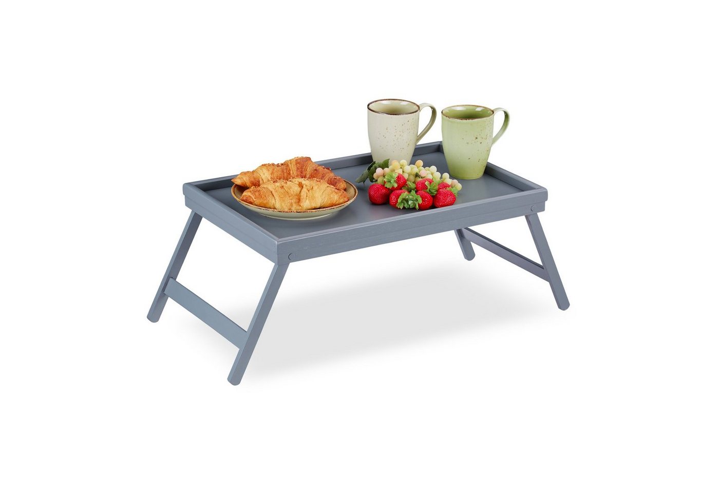 relaxdays Tabletttisch Betttablett Bambus grau von relaxdays