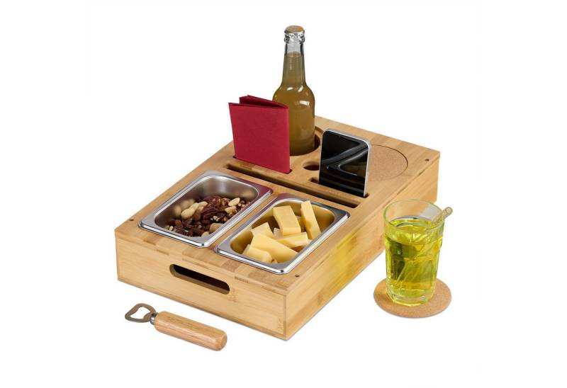 relaxdays Tabletttisch Couchbar mit Snackschalen, natur relaxdays Tabletttisch Couchbar mit Snackschalen, natur von relaxdays