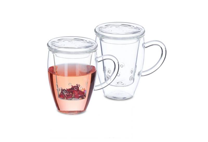 relaxdays Teeglas mit Sieb 2er Set, Glas von relaxdays