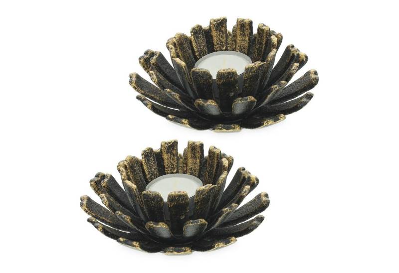 relaxdays Teelichthalter 2er Set Teelichthalter in Blumenform, Bronze von relaxdays