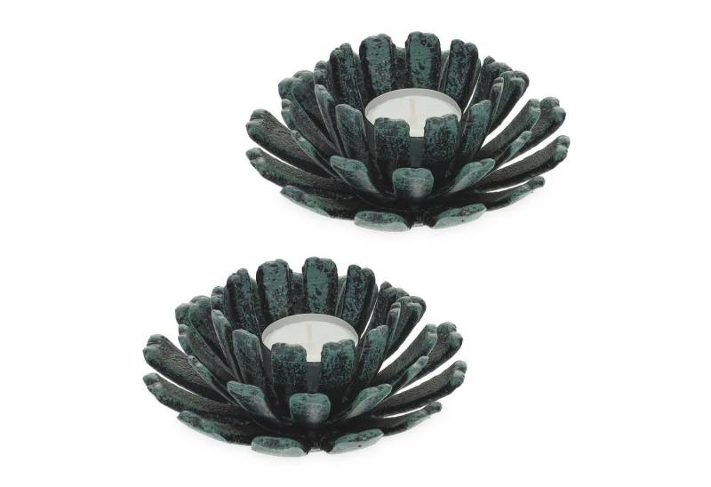 relaxdays Teelichthalter 2er Set Teelichthalter in Blumenform, grün von relaxdays