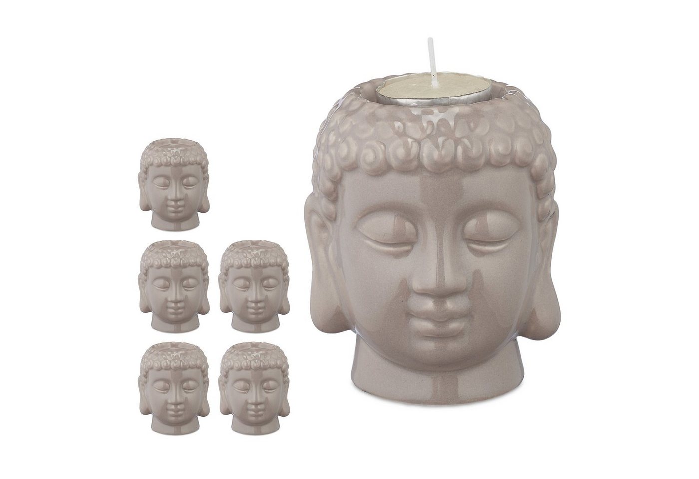 relaxdays Teelichthalter 6 x Buddha Teelichthalter von relaxdays