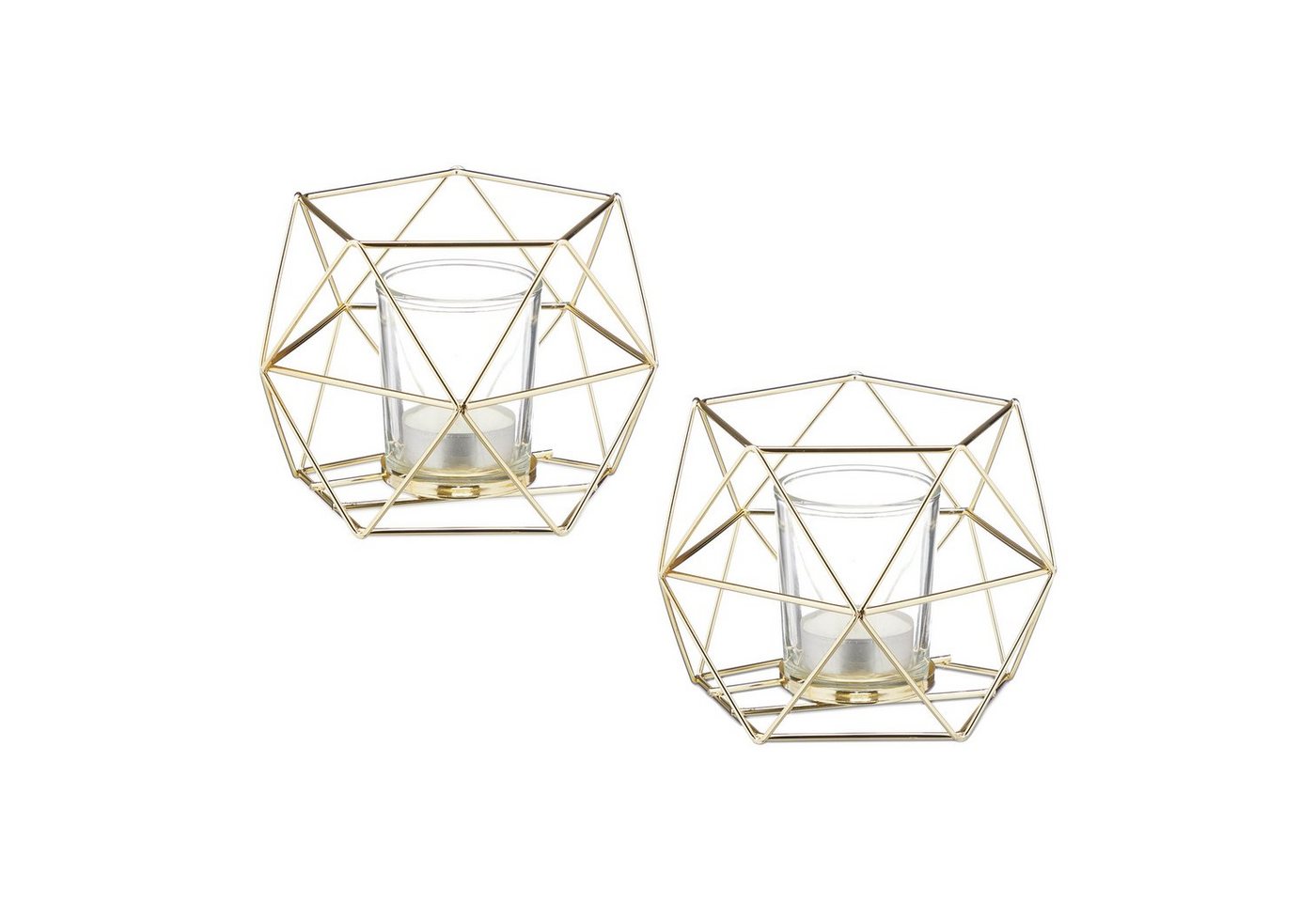 relaxdays Teelichthalter Geometrischer Teelichthalter im 2er Set, Gold von relaxdays