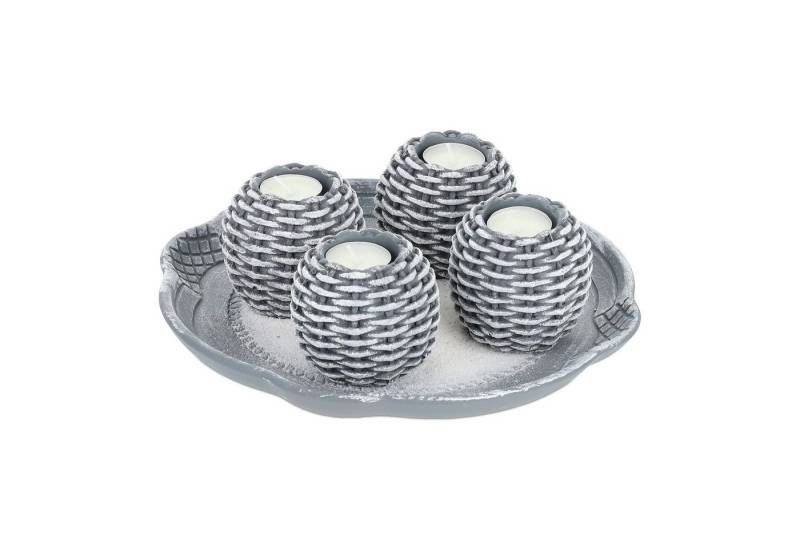 relaxdays Teelichthalter mit Tablett Kerzen Deko mit 4 Teelichthaltern von relaxdays