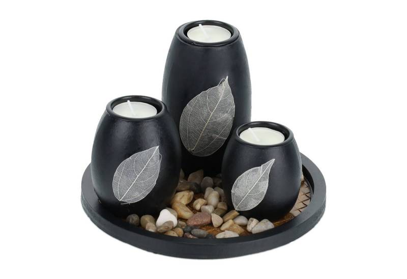 relaxdays Teelichthalter mit Tablett & Steine von relaxdays