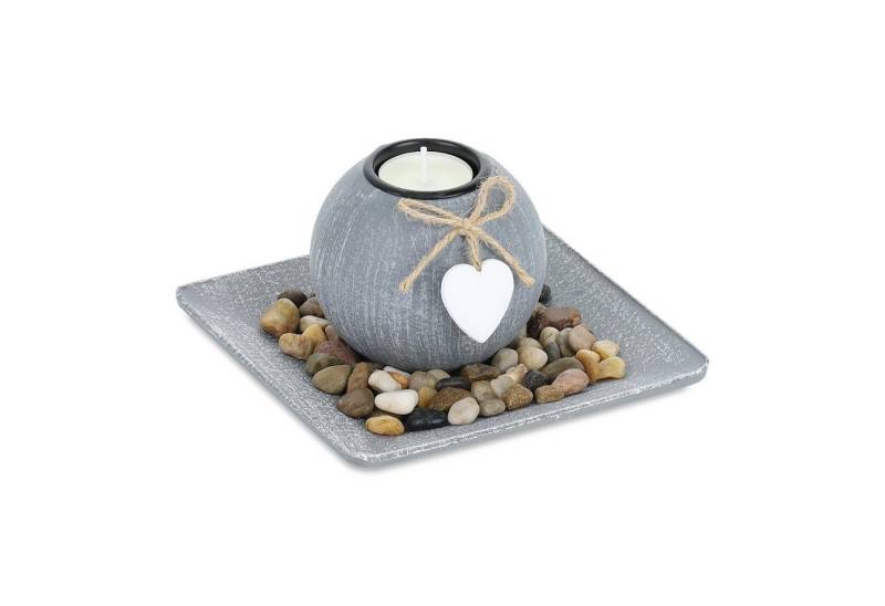 relaxdays Teelichthalter mit Tablett & Steine von relaxdays
