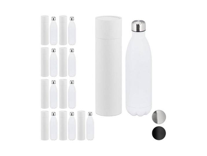 relaxdays Thermoflasche 10x Thermo Trinkflasche 1 Liter weiß, silberfarben weiß von relaxdays