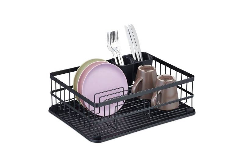 relaxdays Trockenständer Abtropfgestell mit Auffangschale, schwarz von relaxdays