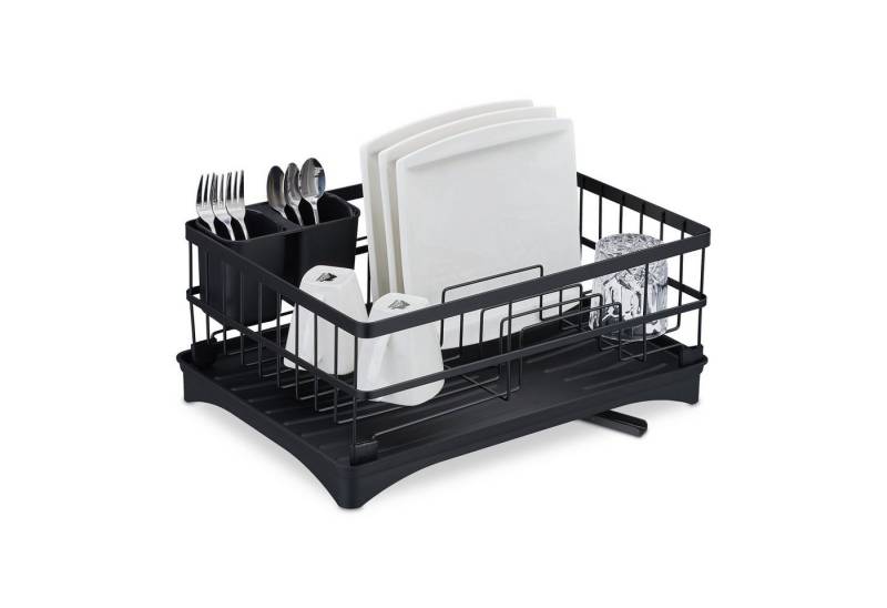 relaxdays Trockenständer Abtropfgestell mit automatischen Abfluss, schwarz von relaxdays