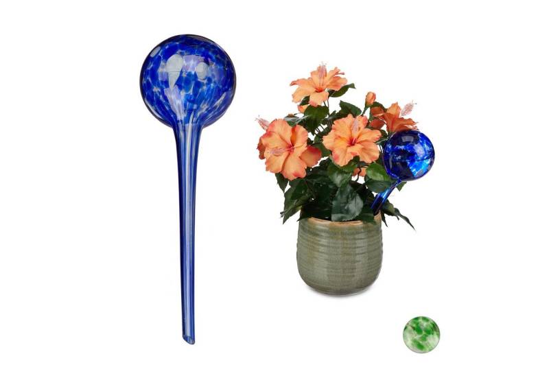 relaxdays Tropfer 12 x Bewässerungskugel Glas blau von relaxdays
