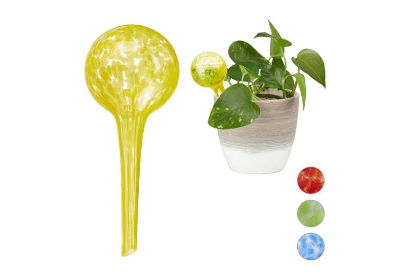 relaxdays Tropfer Bewässerungskugel 2er Set Glas, Gelb von relaxdays