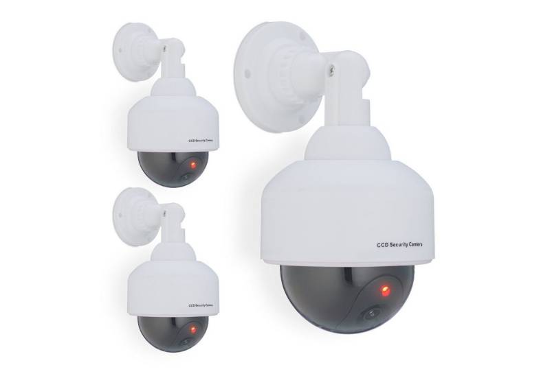 relaxdays Überwachungskamera Attrappe 3 x Kamera Dummy Dome-Form weiß von relaxdays