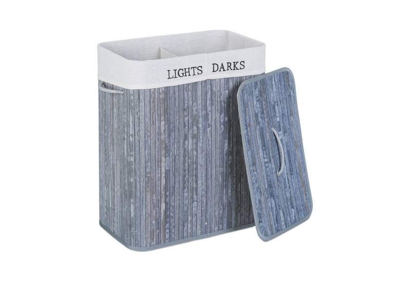 relaxdays Wäschekorb Bambus Wäschekorb mit 2 Fächern, grau von relaxdays