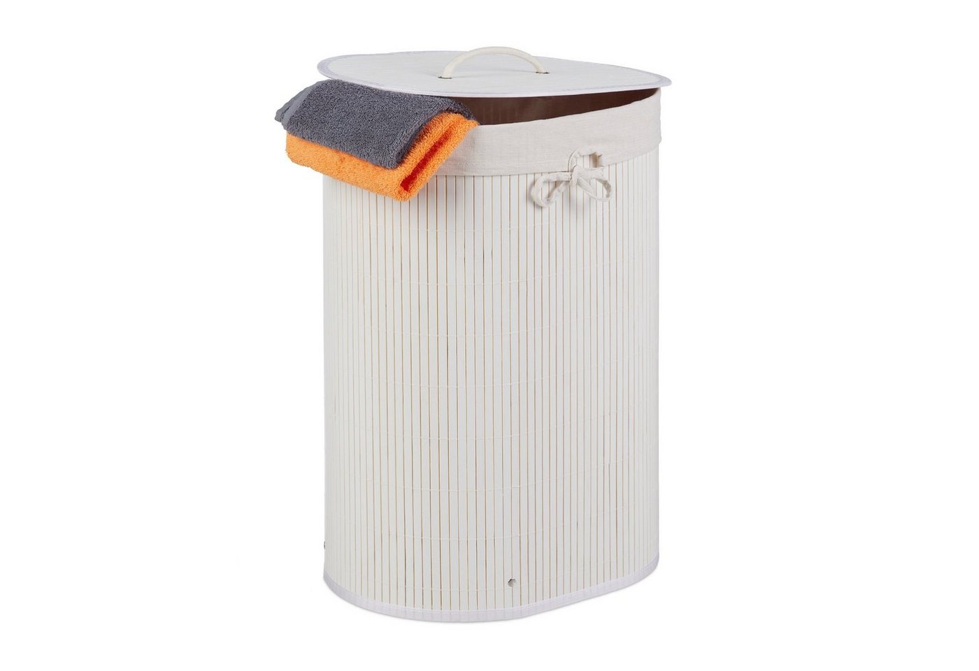 relaxdays Wäschekorb Bambus Wäschekorb oval, weiß von relaxdays