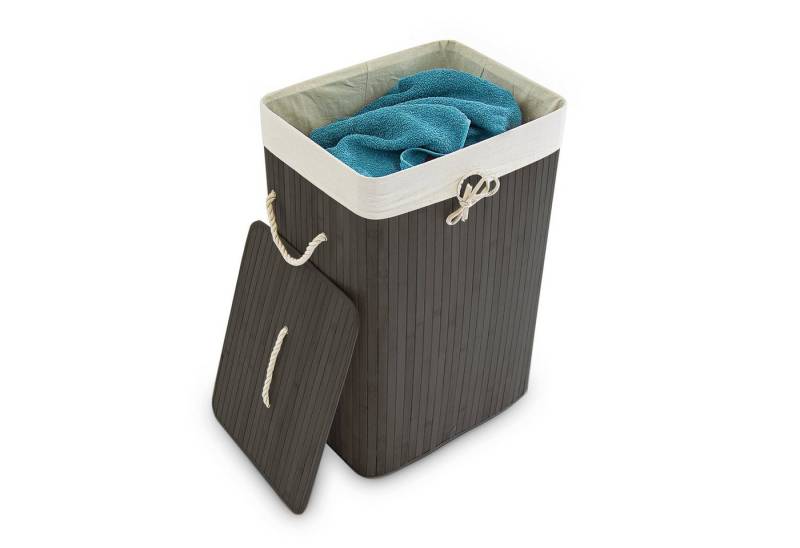 relaxdays Wäschekorb Bambus eckig, schwarz von relaxdays