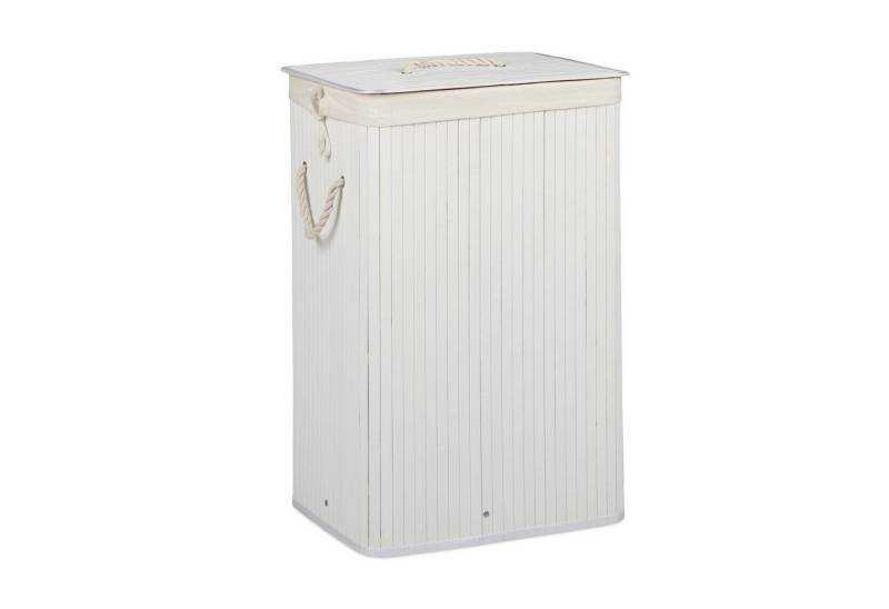 relaxdays Wäschekorb Bambus eckig, weiß von relaxdays