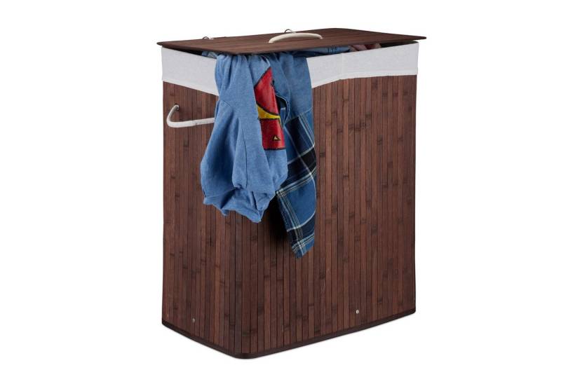 relaxdays Wäschesortierer Wäschekorb Bambus mit 2 Fächern, braun von relaxdays