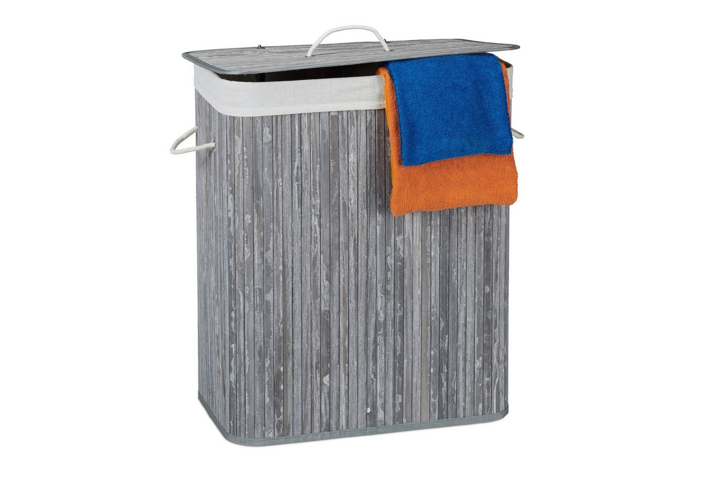 relaxdays Wäschesortierer Wäschekorb Bambus mit 2 Fächern, grau von relaxdays