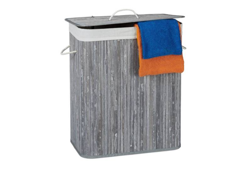 relaxdays Wäschesortierer Wäschekorb Bambus mit 2 Fächern, grau von relaxdays