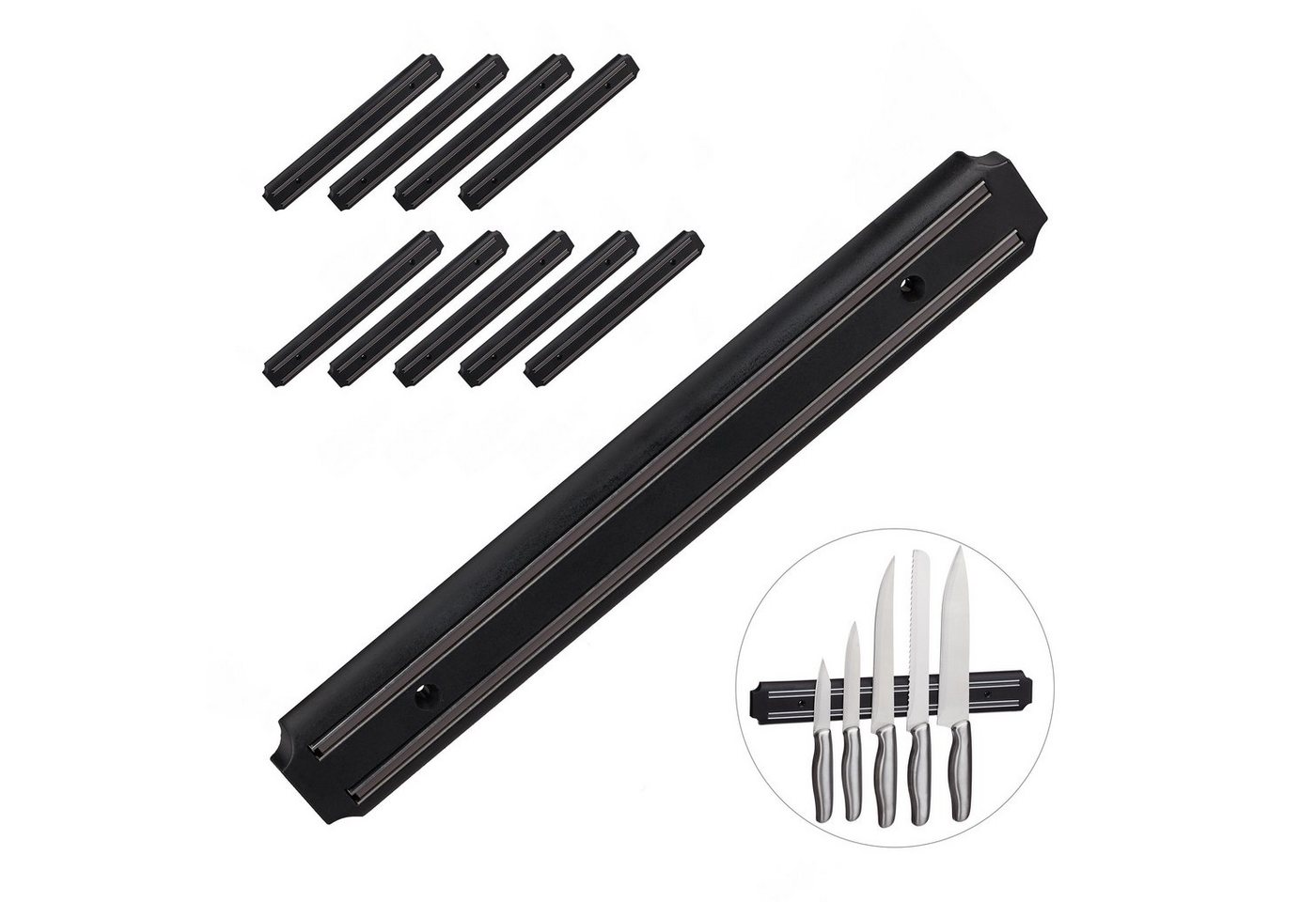 relaxdays Wand-Magnet Messer-Leiste 10 x Magnetleiste schwarz von relaxdays
