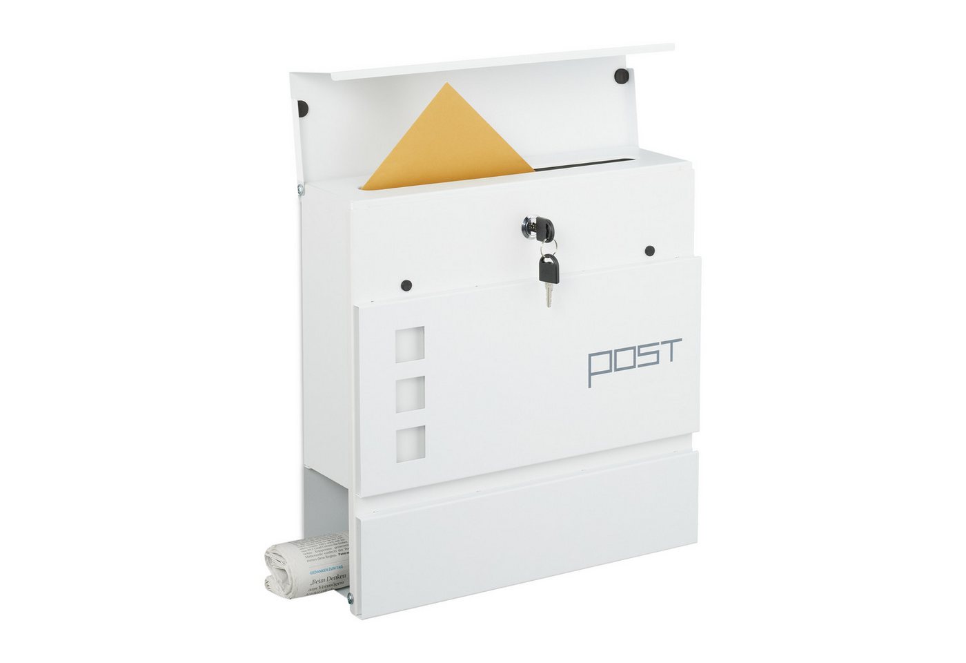 relaxdays Wandbriefkasten Briefkasten mit Zeitungsfach, weiß von relaxdays