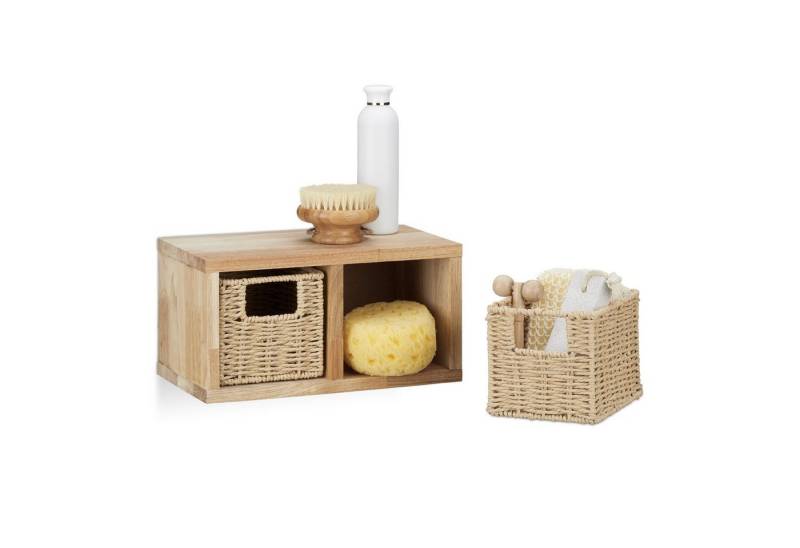 relaxdays Wandregal 2 x Walnuss Wandregal klein mit Körben von relaxdays