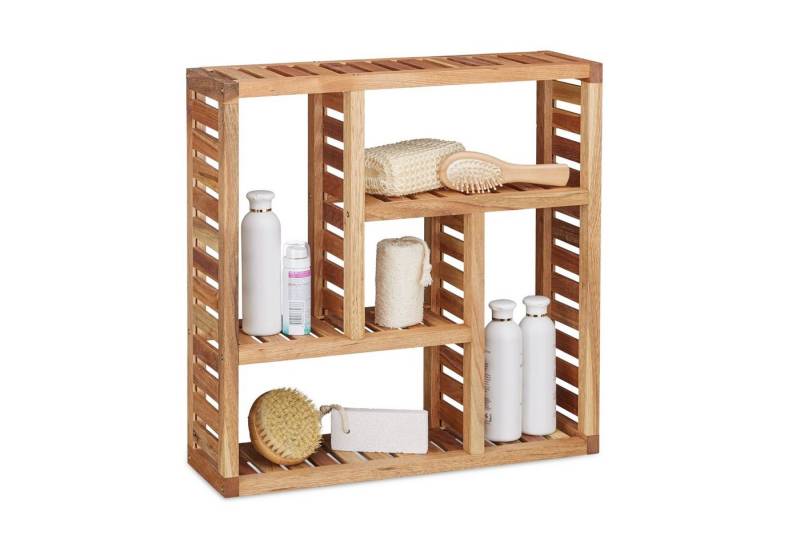 relaxdays Wandregal Walnuss Wandregal mit 5 Fächern von relaxdays