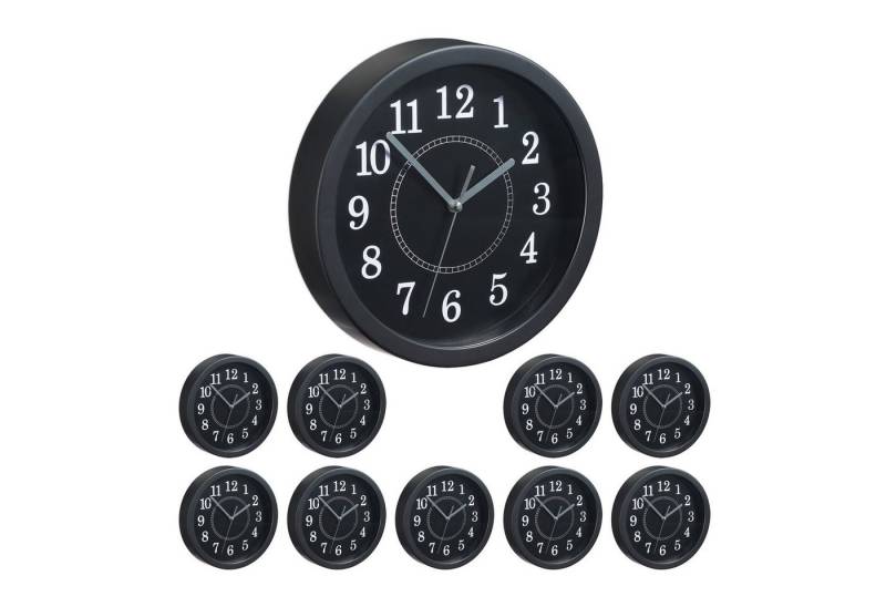 relaxdays Wanduhr 10 x Wanduhr rund 20cm schwarz von relaxdays