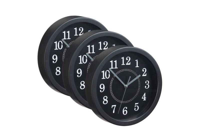relaxdays Wanduhr 3 x Wanduhr rund 20cm schwarz von relaxdays