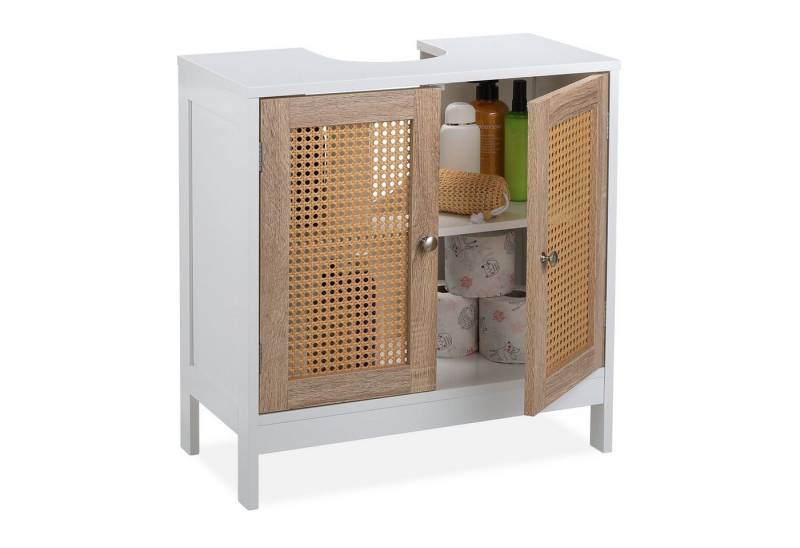 relaxdays Waschbeckenunterschrank mit Rattan Türe von relaxdays