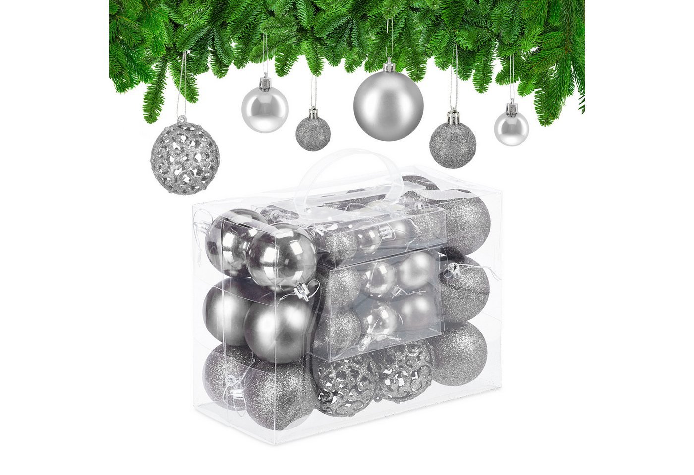 relaxdays Weihnachtsbaumkugel Weihnachtskugeln im 50er Set, Silber von relaxdays