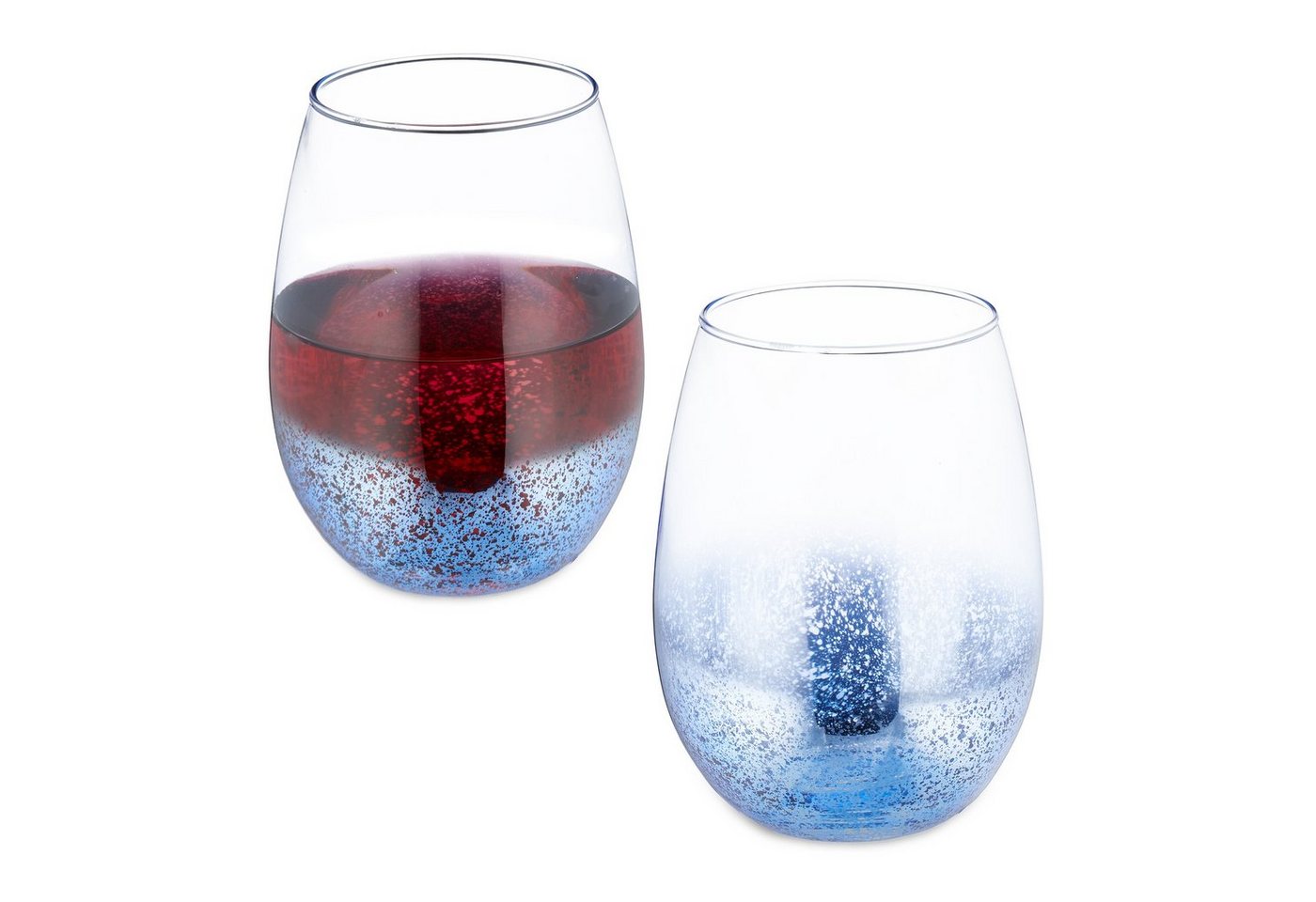 relaxdays Weinglas Weingläser ohne Stiel 2er Set blau, Glas von relaxdays