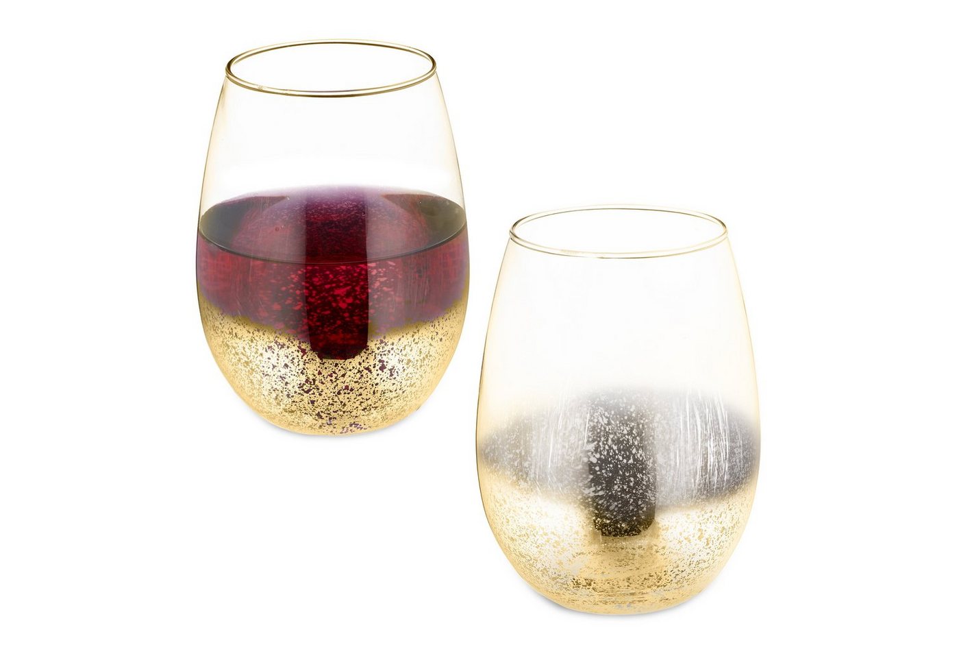 relaxdays Weinglas Weingläser ohne Stiel 2er Set gold, Glas von relaxdays