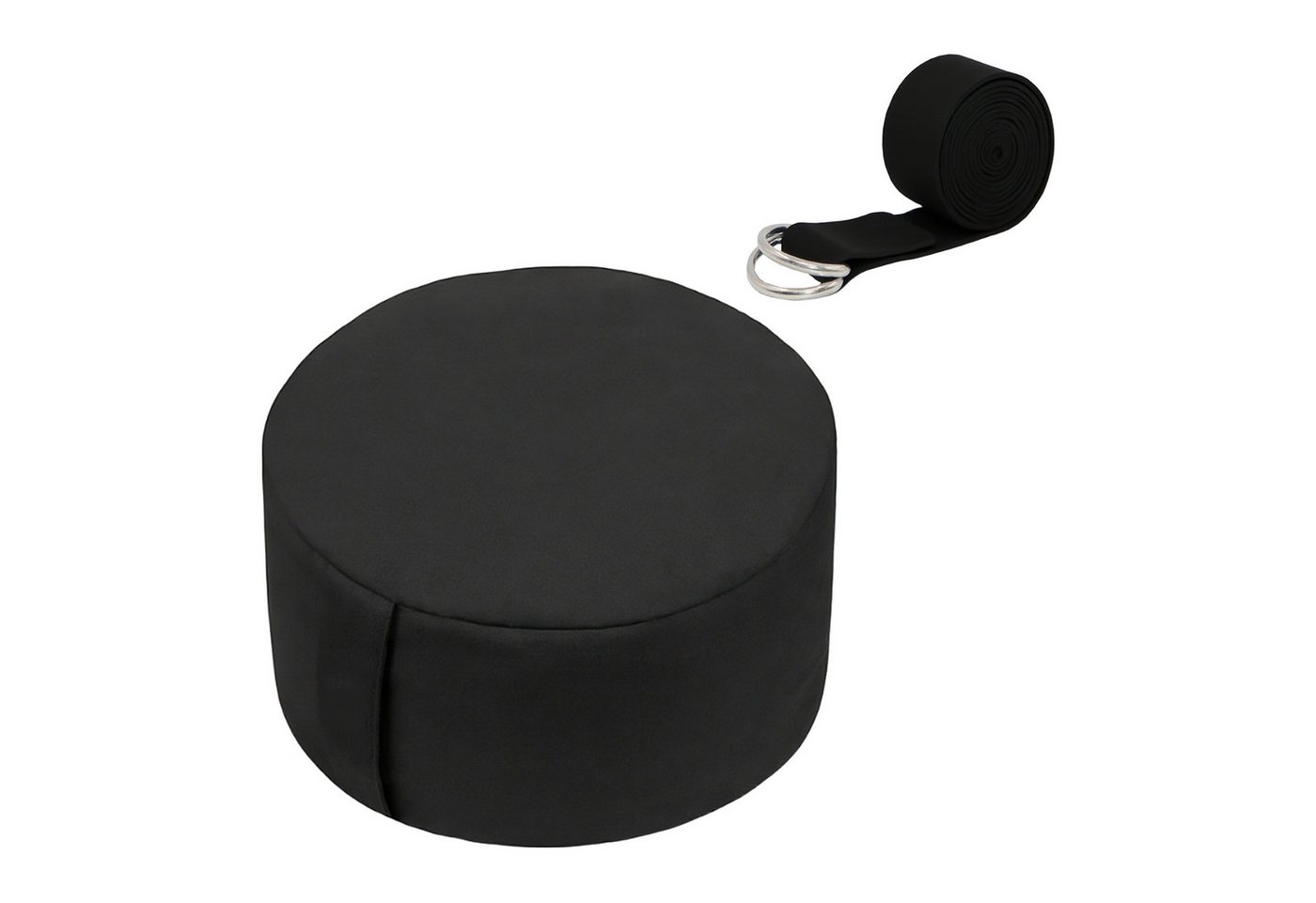 relaxdays Yogakissen Meditationskissen Set mit Yogagurt, schwarz von relaxdays