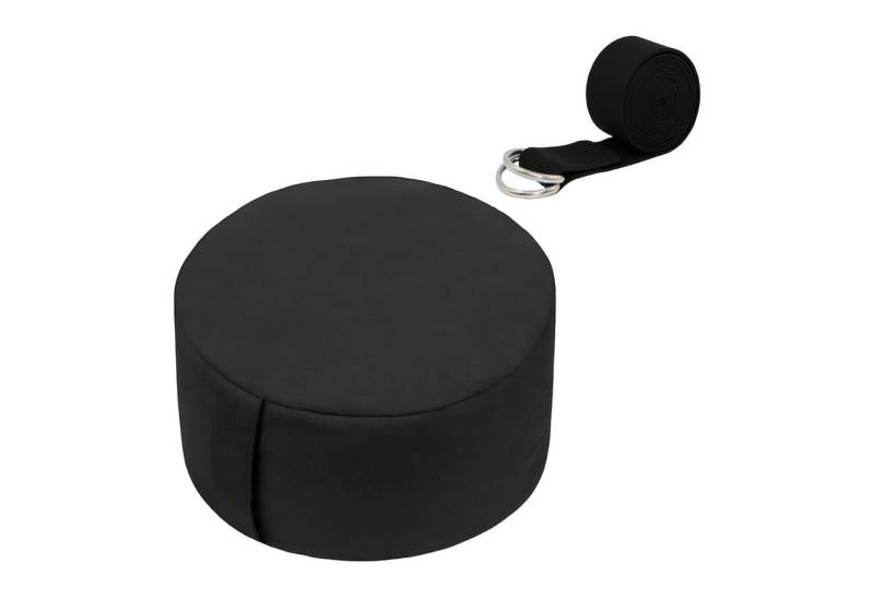 relaxdays Yogakissen Meditationskissen Set mit Yogagurt, schwarz von relaxdays